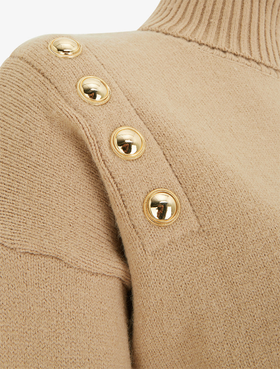 Pull droit à col roulé et boutons décoratifs - Camel clair - 3