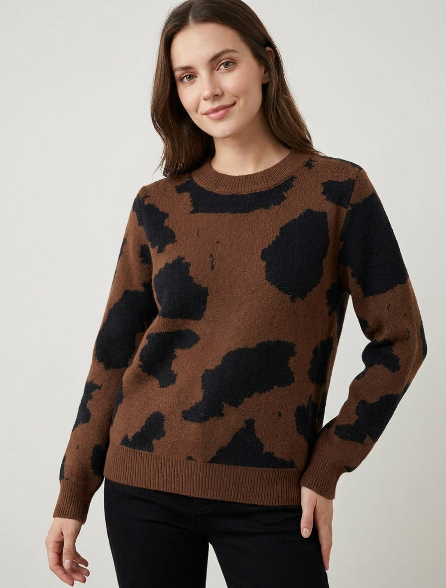 Jersey de punto estampado de vaca - Marrón