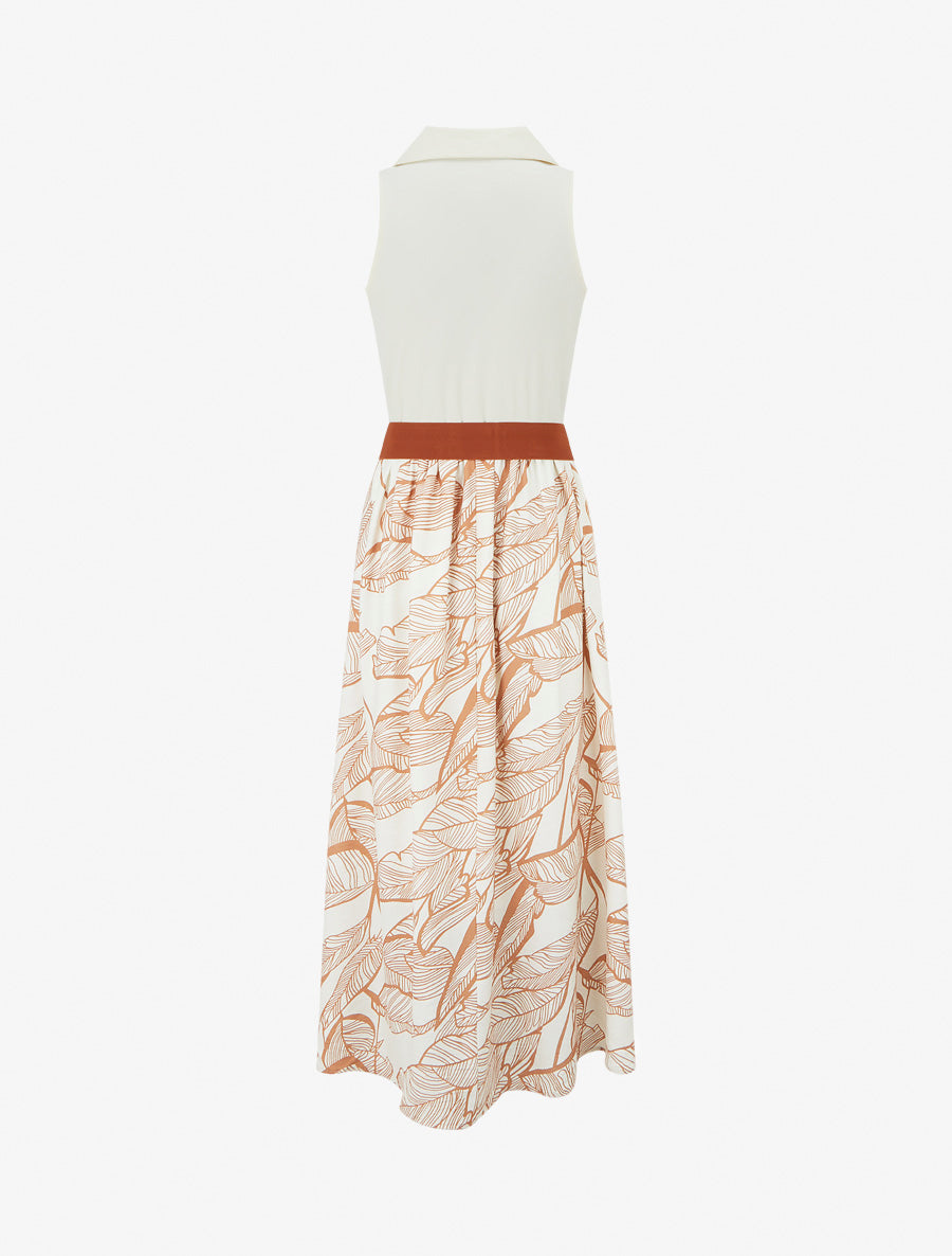 Robe longue à boutons fantaisies et imprimé feuilles - Camel - 2