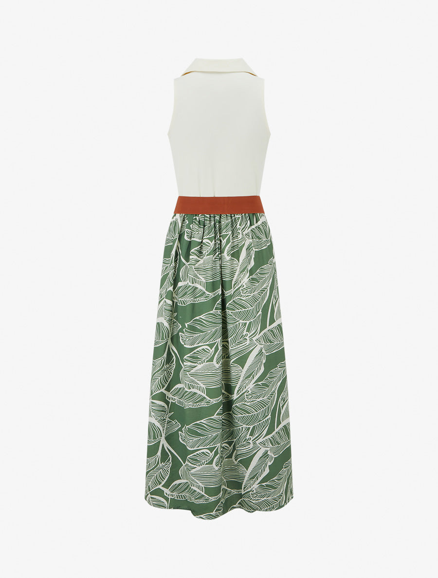 Robe longue à boutons fantaisies et imprimé feuilles - Vert - 2
