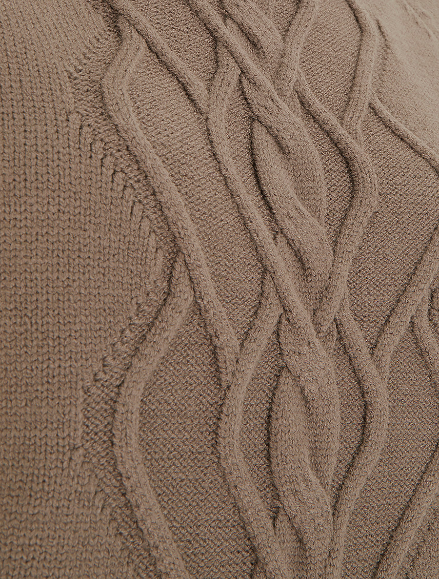 Pull droit à col montant en maille effet torsadé - Taupe - 3