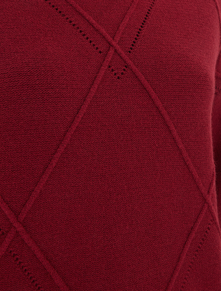 Pull ample à col roulé en maille quadrillée - Bordeaux - 3