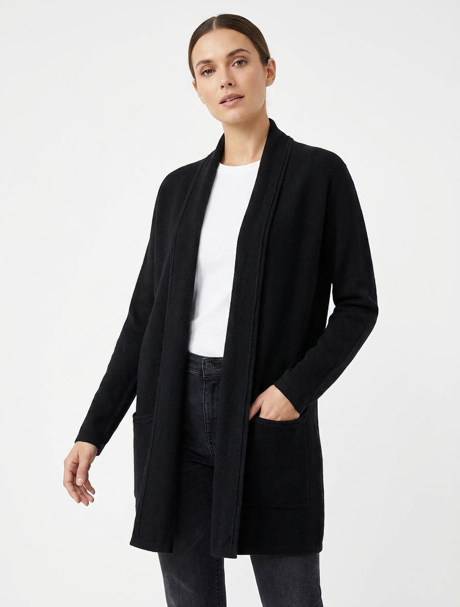Chaleco de longitud media con cuello chal - Negro