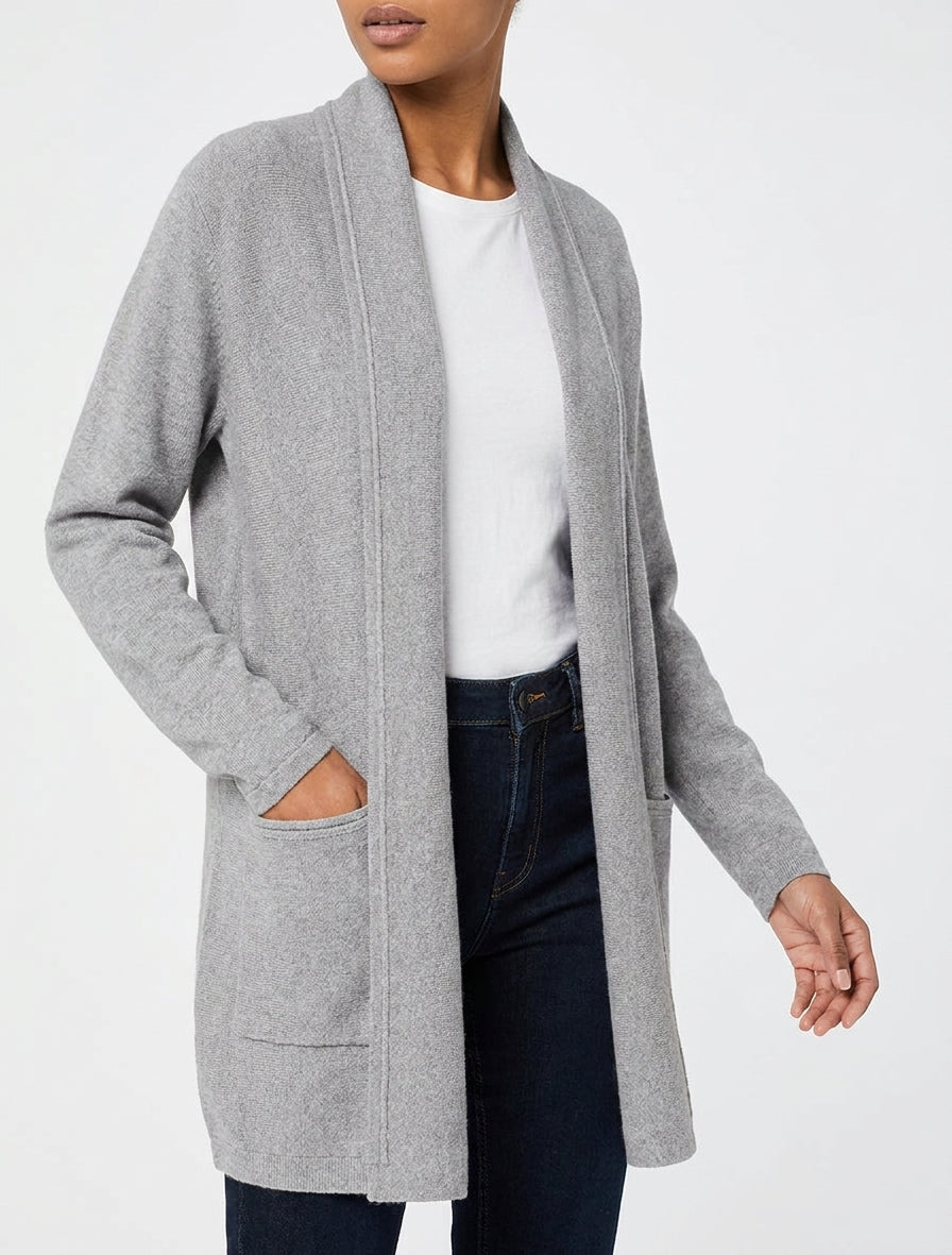 Chaleco de longitud media con cuello chal - Gris