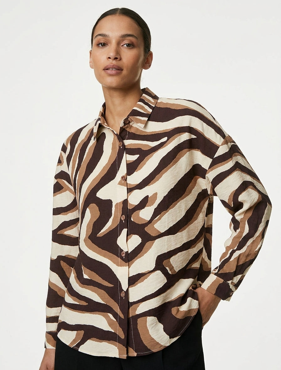 Camisa fluida estampado de tigre - Marrón