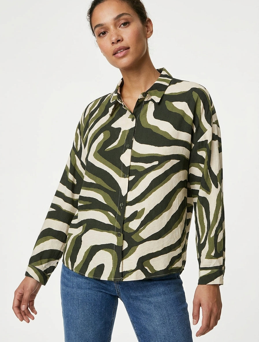 Camisa fluida estampado de tigre - Caqui