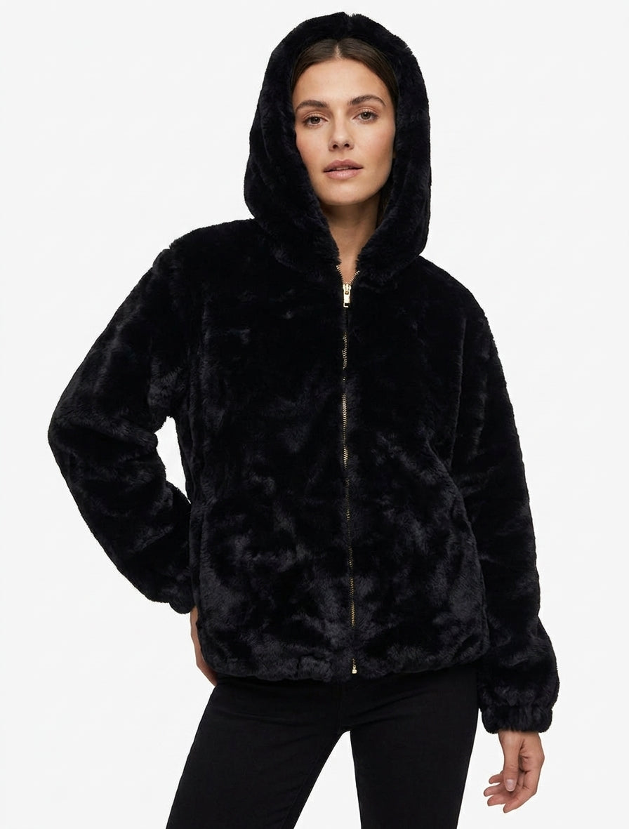 Chaqueta con cremallera de piel sintética - Negro