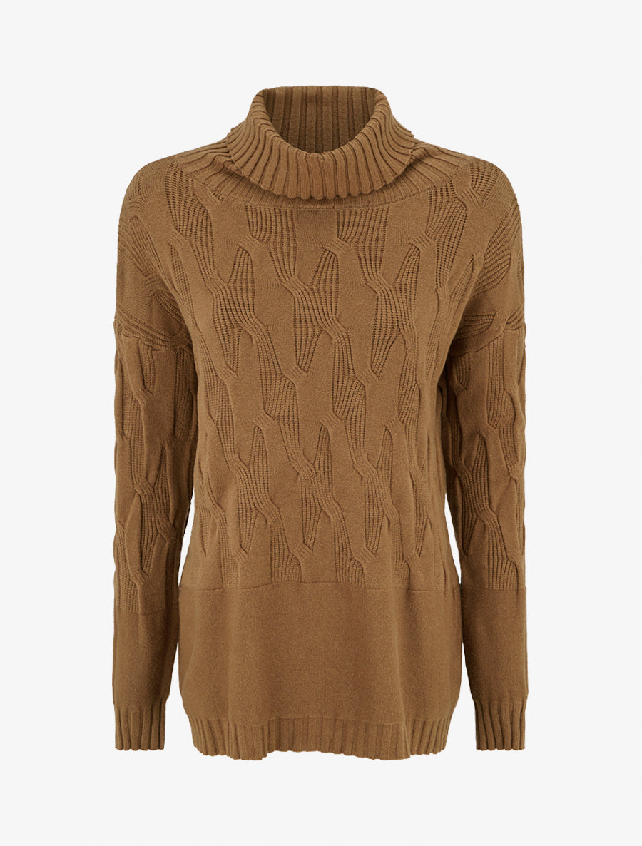 Pull ample à col roulé en maille texturée - Camel - 1