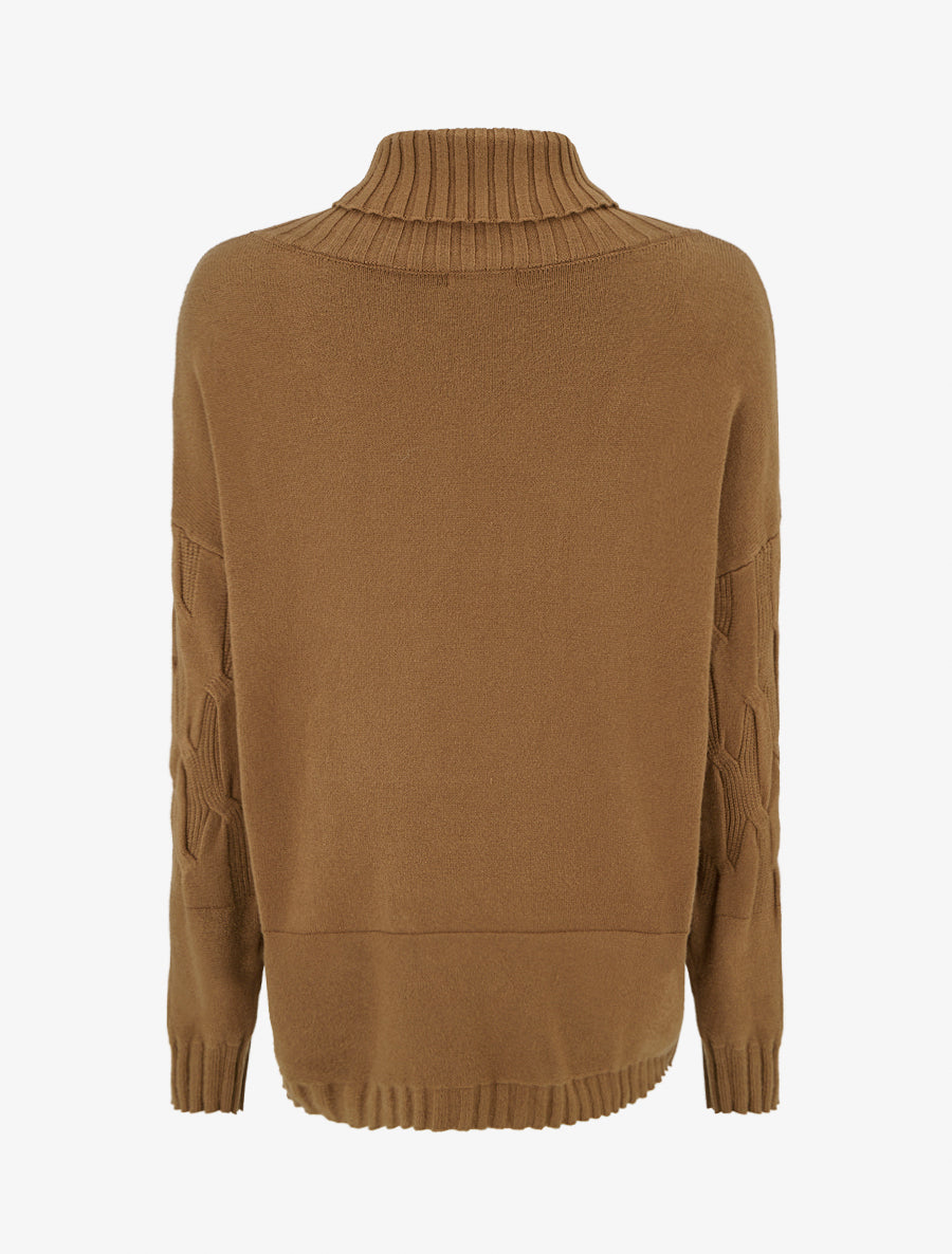 Pull ample à col roulé en maille texturée - Camel - 2