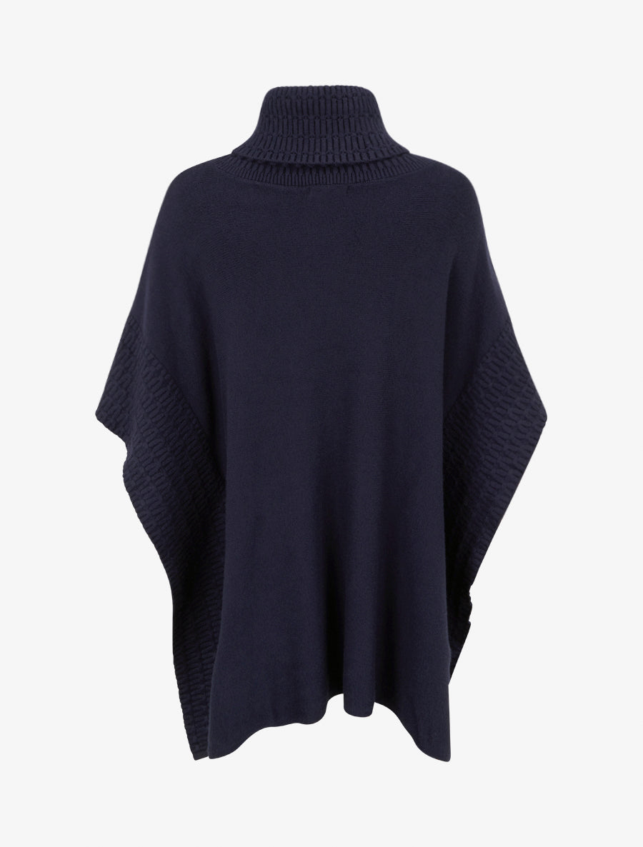 Poncho ample à col roulé en maille fantaisie - Marine - 2