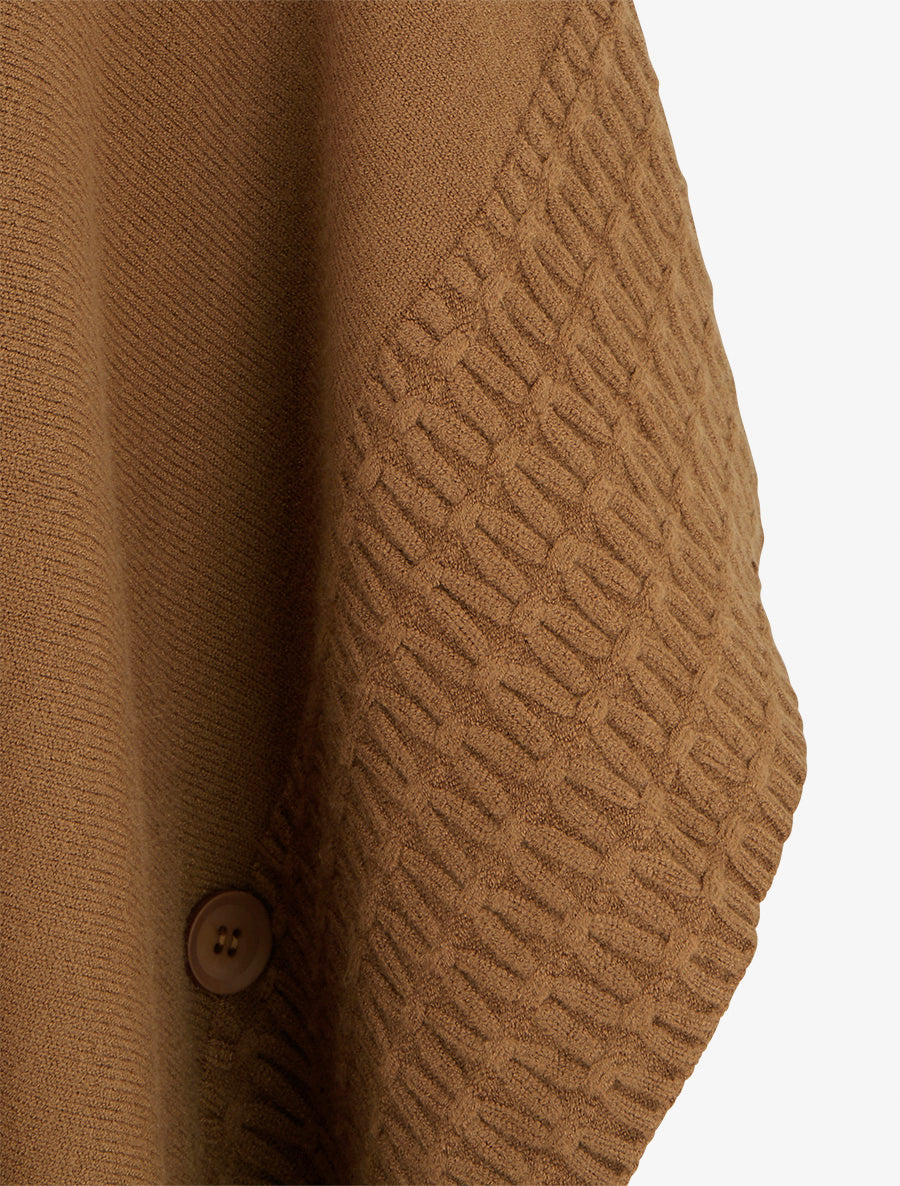 Poncho ample à col roulé en maille fantaisie - Camel - 3
