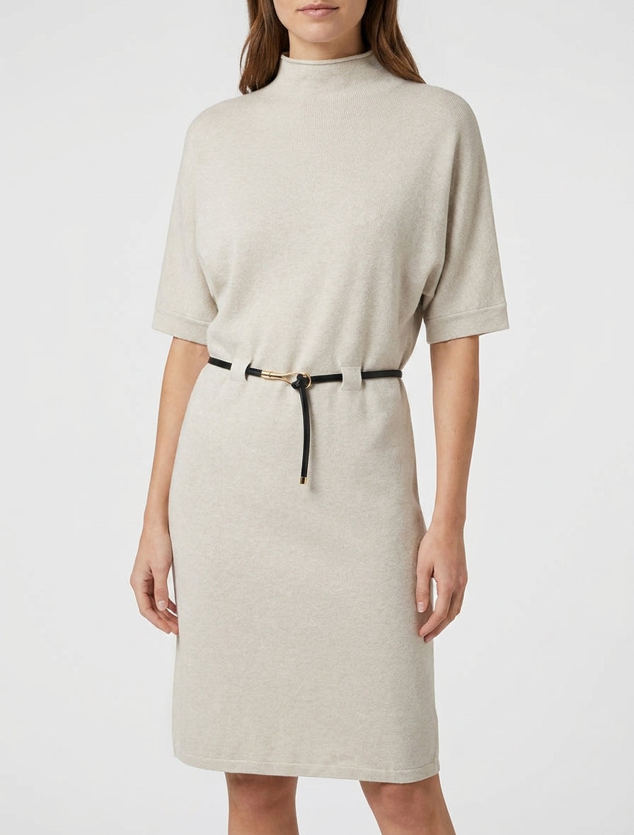 Vestido suéter recto y ceñido - Beis