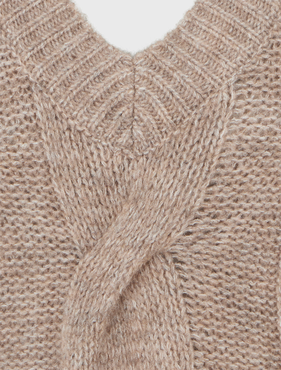 Pull laine mélangée à col V - Taupe - 3