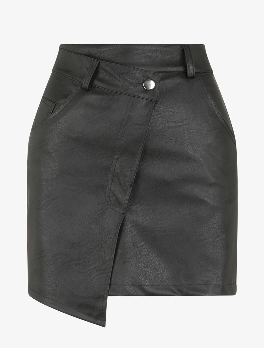 Jupe portefeuille en simili - Noir - 1