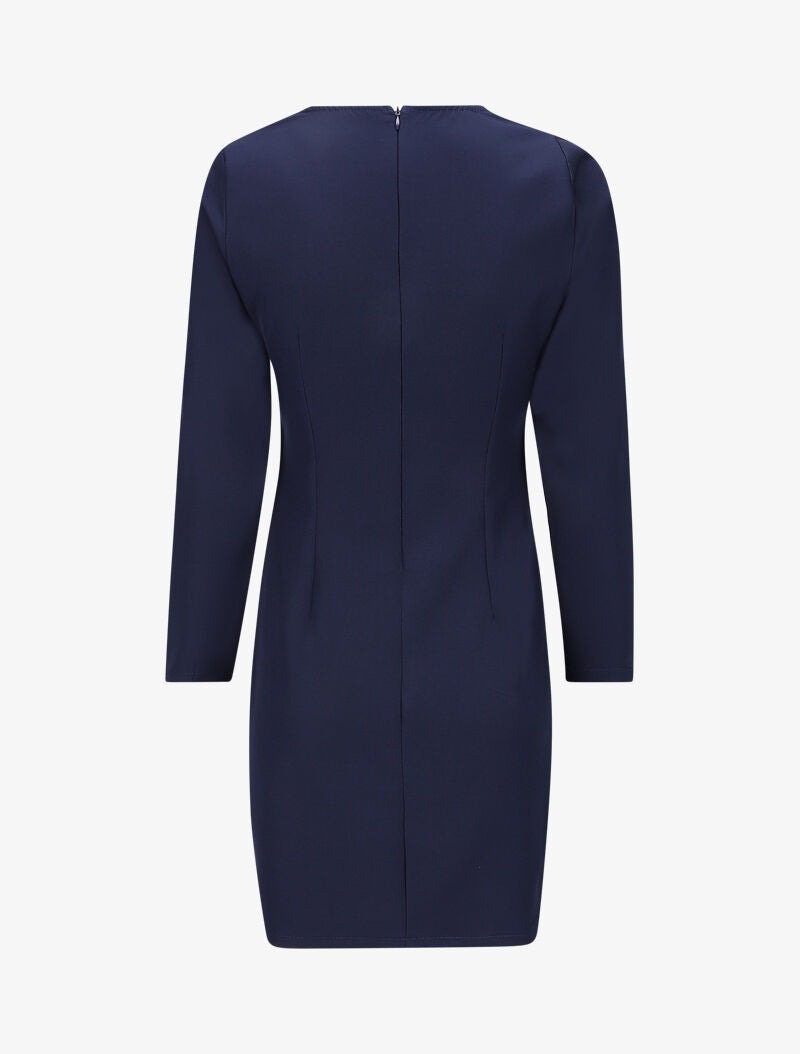 Robe ajustée à col fendu et détail chaîne - Marine - 2