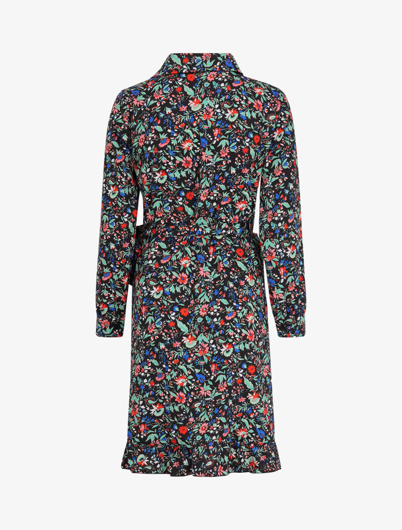 Robe portefeuille volantée à imprimé fleurs printanières - Noir - 2
