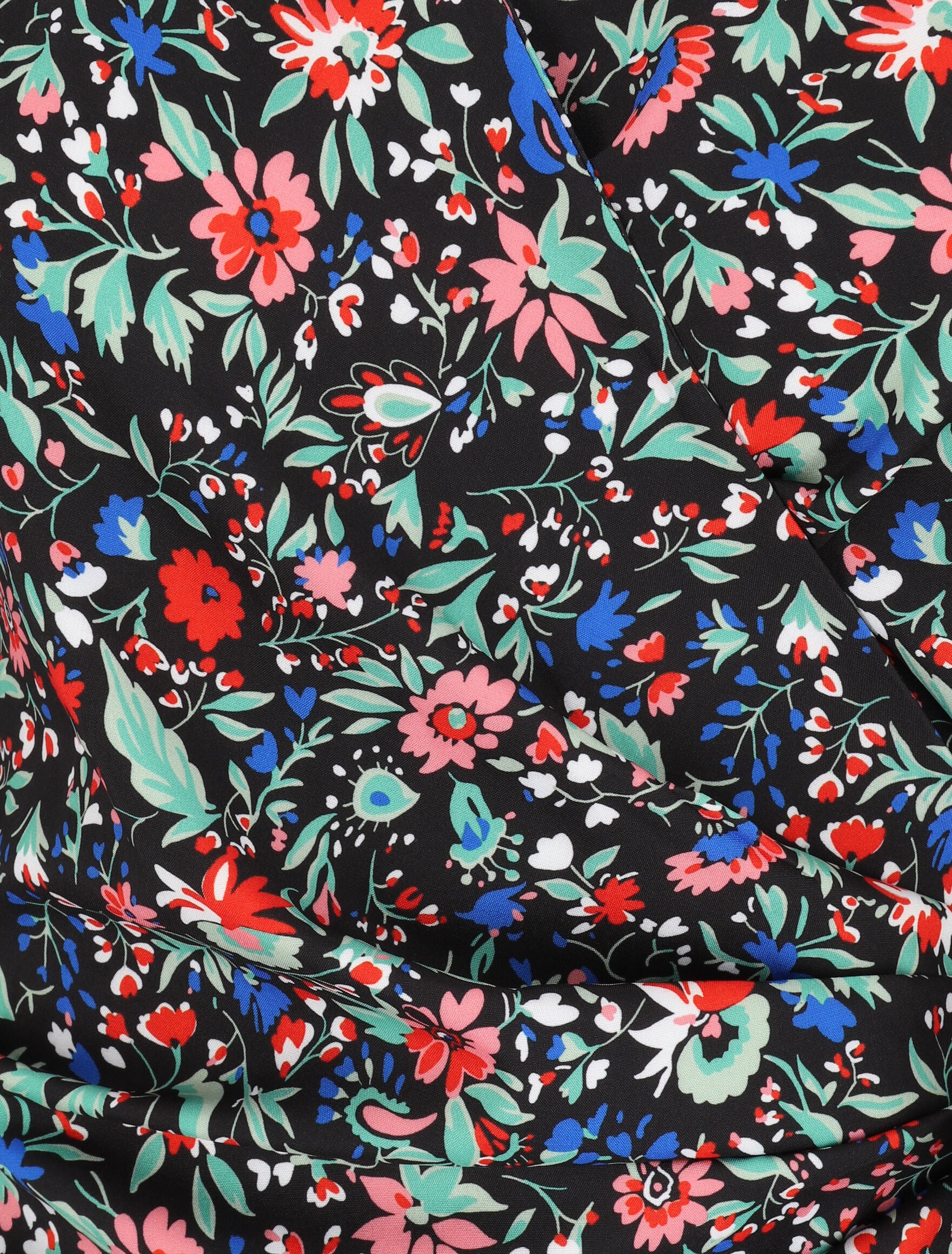 Robe portefeuille volantée à imprimé fleurs printanières - Noir - 3