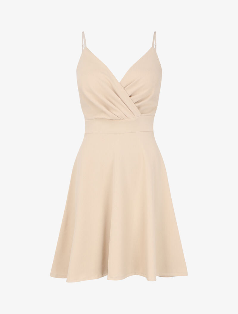 Robe patineuse à col cache-coeur - Beige - 4