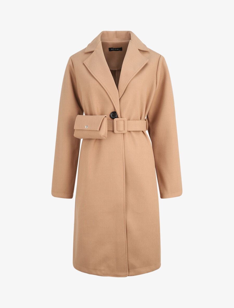 Manteau long à ceinture style banane - Camel - 4