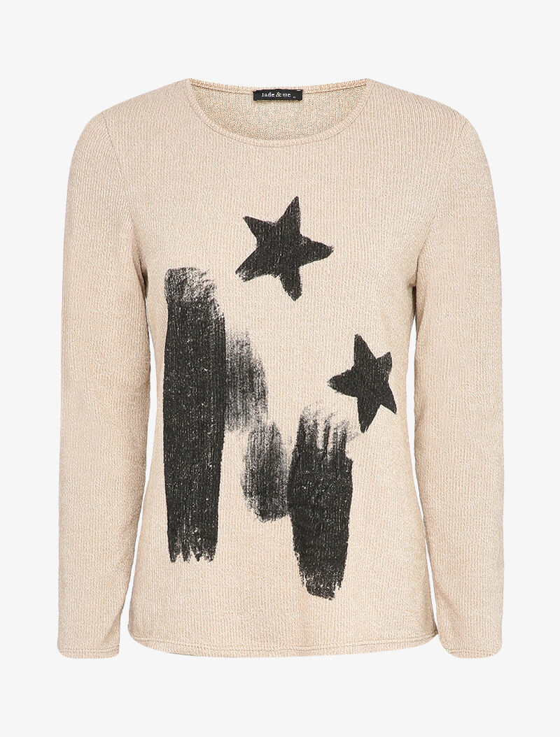 Pull à flocage étoiles - Beige - 1