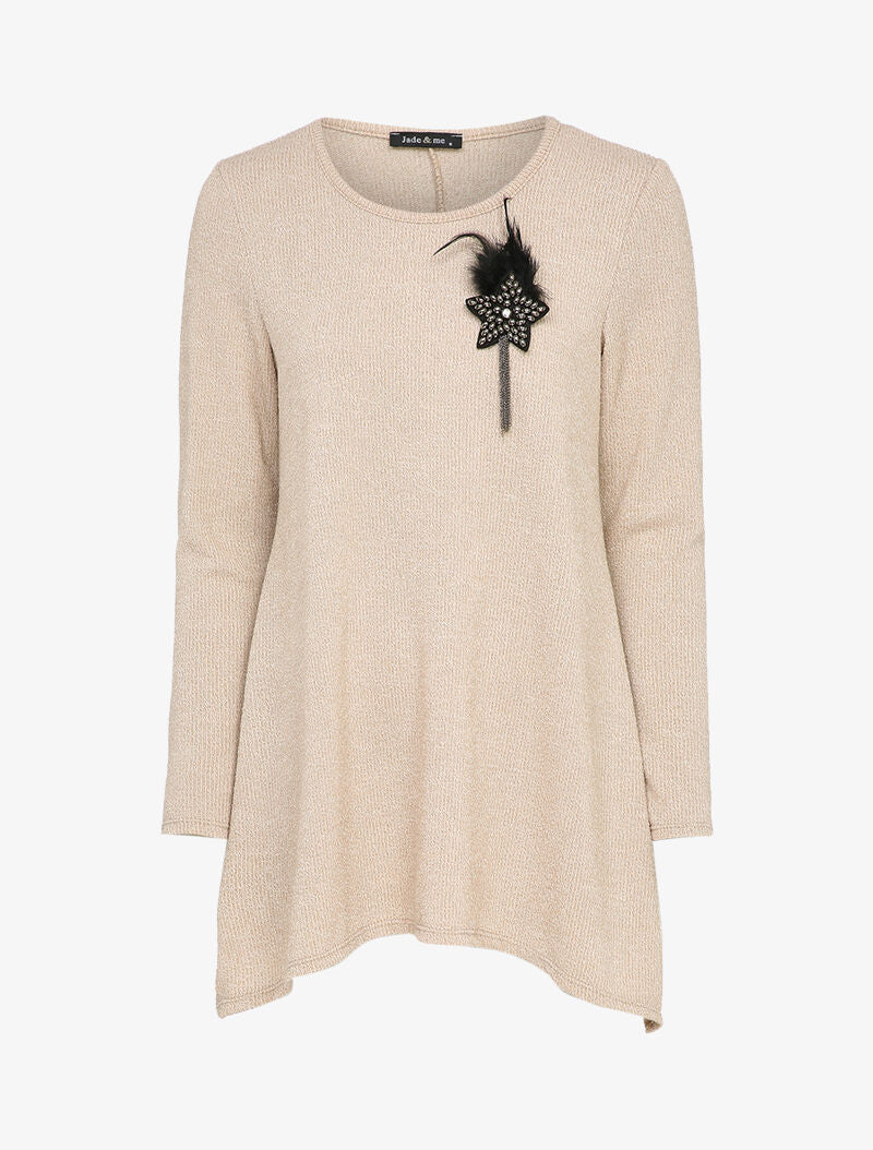Pull asymétrique à broche à plumes - Beige - 1