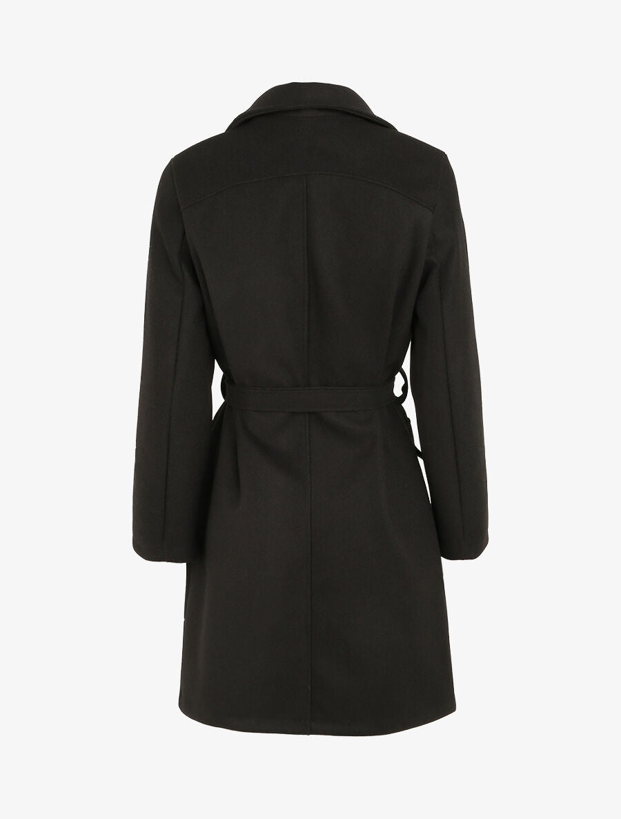 Manteau mi-long à poches plaquées décoratives - Noir - 2