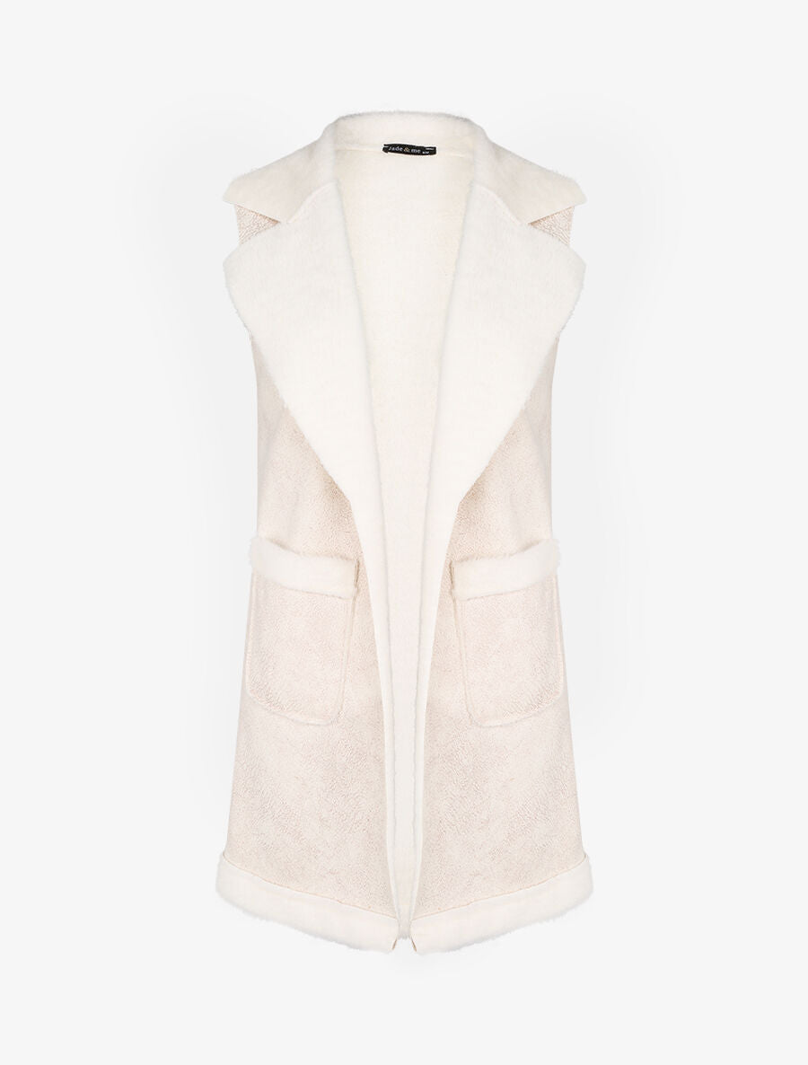 Veste sans manches style peau lainée - Blanc - 4