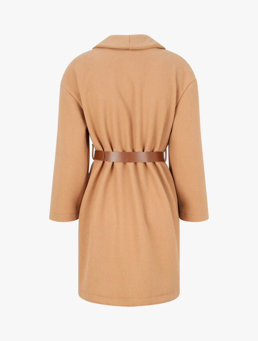 Manteau mi-long à col châle et ceinture - Camel - 2