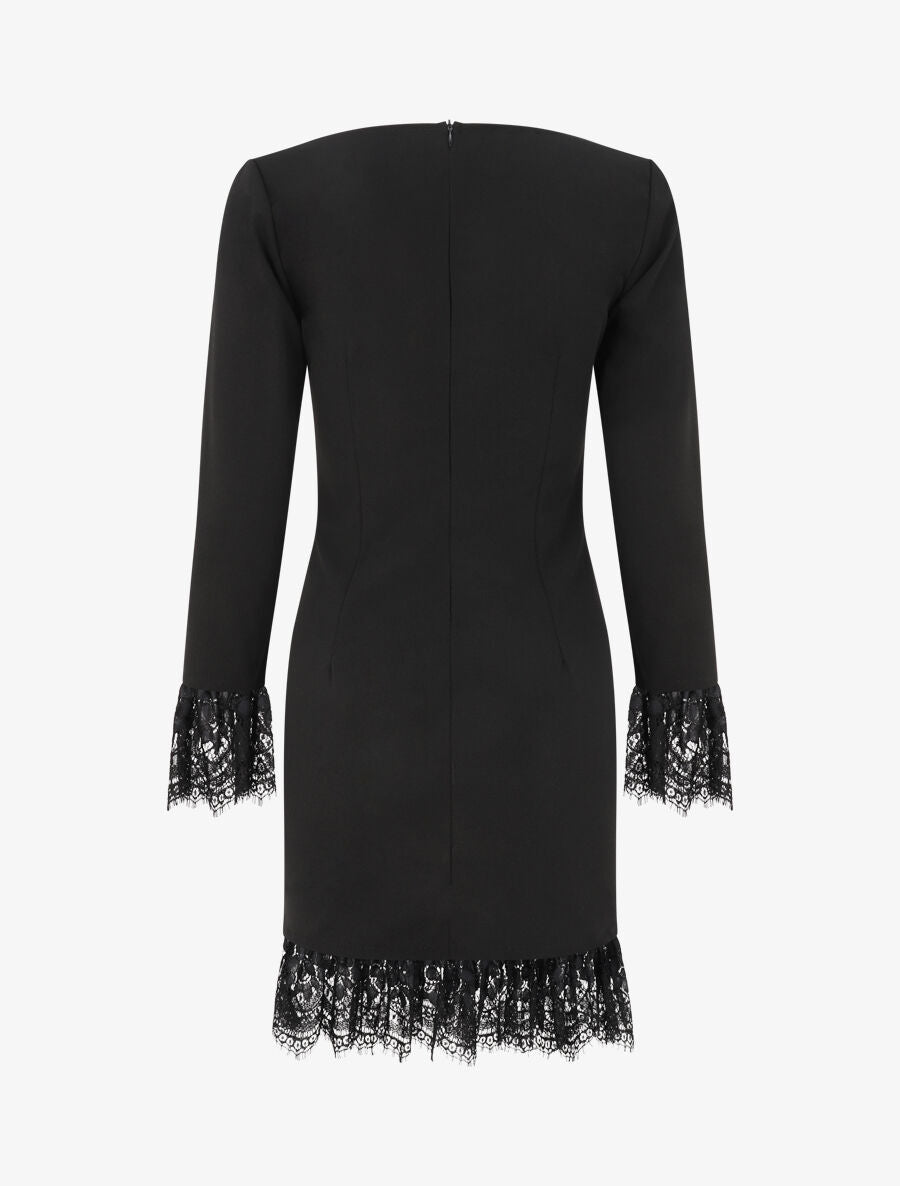 Robe à col carré et bords en dentelle - Noir - 2
