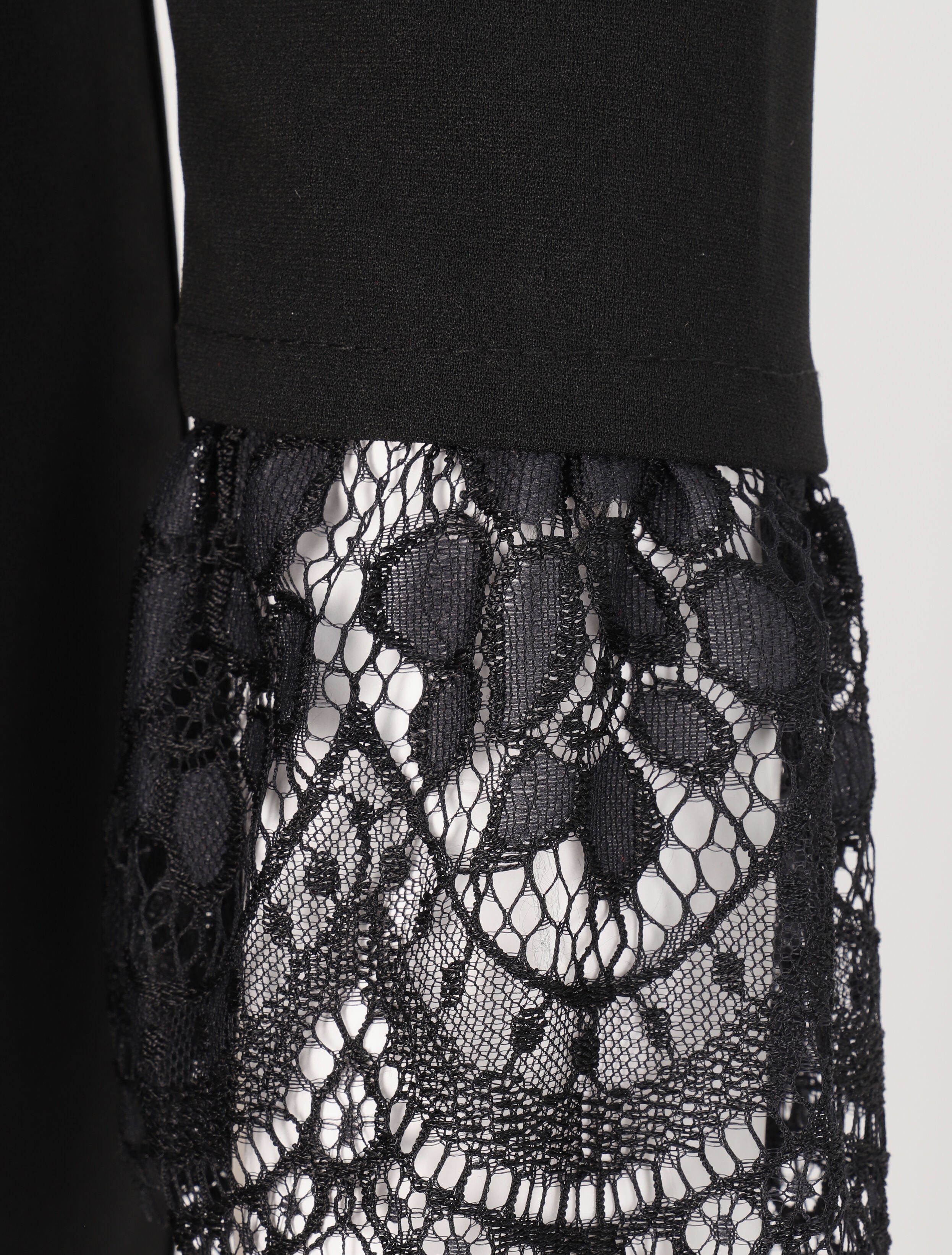 Robe à col carré et bords en dentelle - Noir - 3