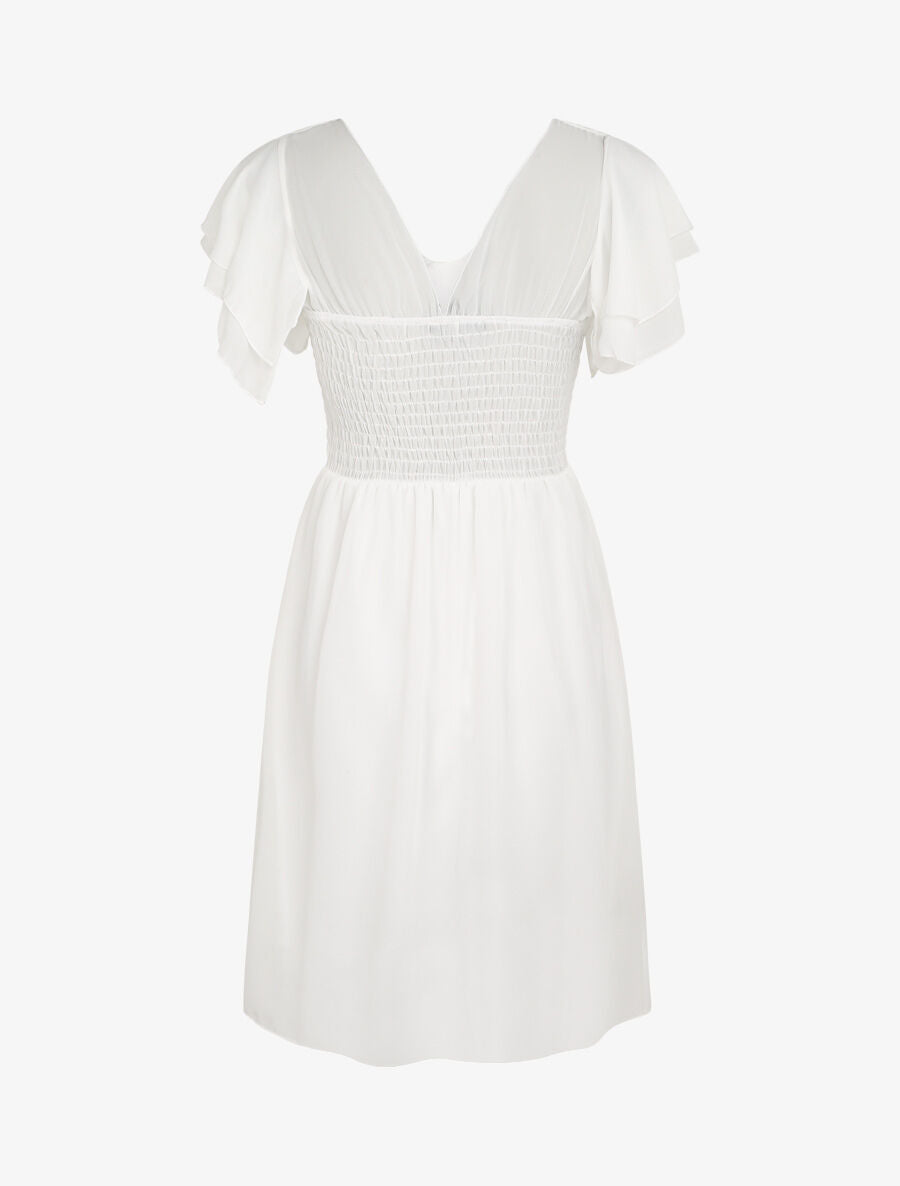 Robe à manches volantées et détail fleurs et strass - Blanc - 2