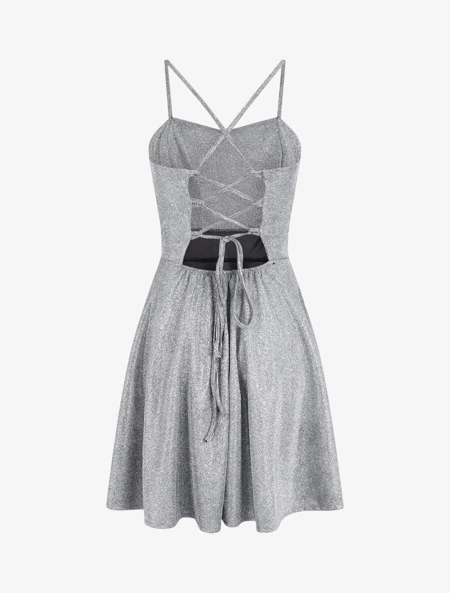 Robe patineuse à paillettes et dos à corset - Argent - 2