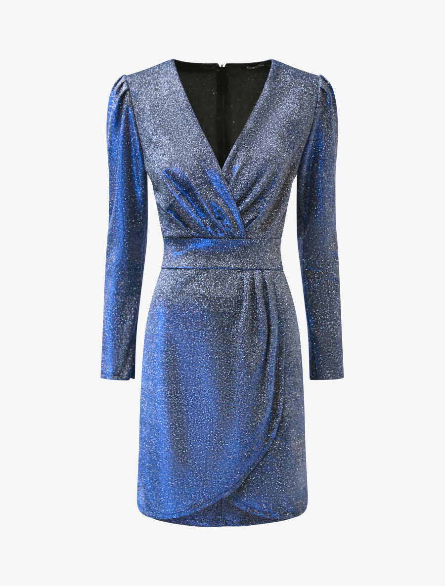 Robe portefeuille à paillettes - Bleu - 1