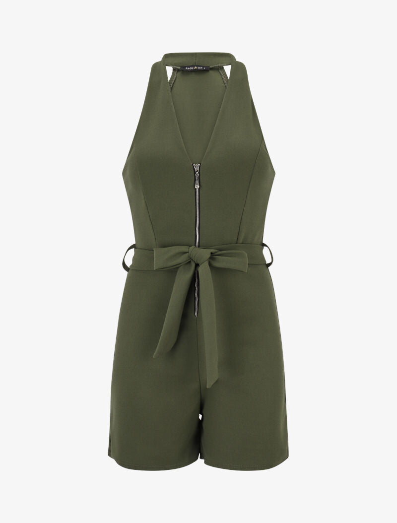 Combishort à buste zippé - Kaki - 2
