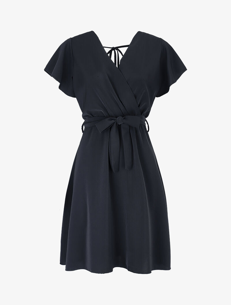 Robe cintrée à épaules volantées - Noir - 3