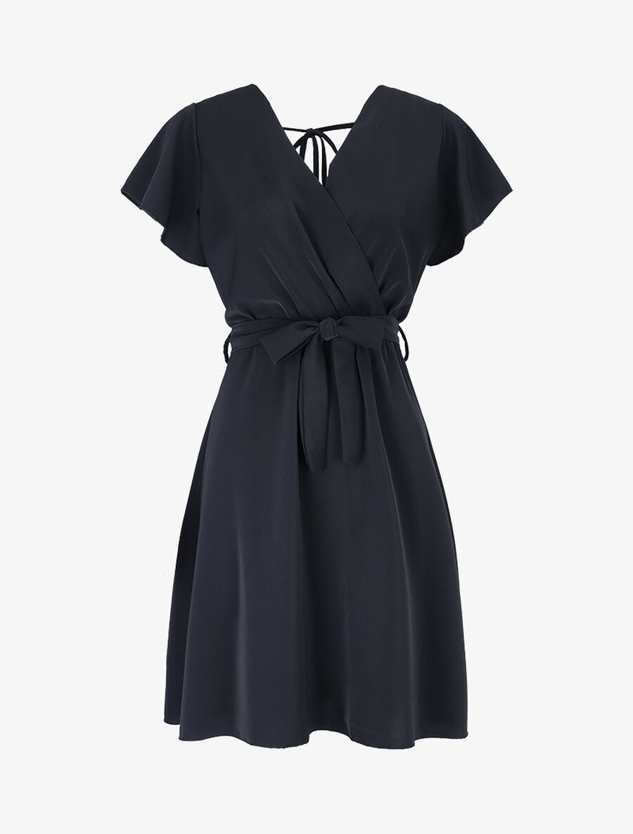 Robe cintrée à épaules volantées - Noir - 1