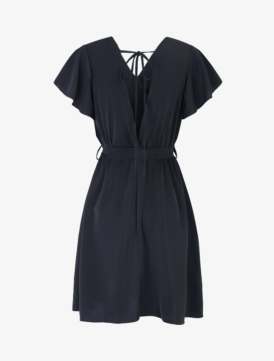 Robe cintrée à épaules volantées - Noir - 2