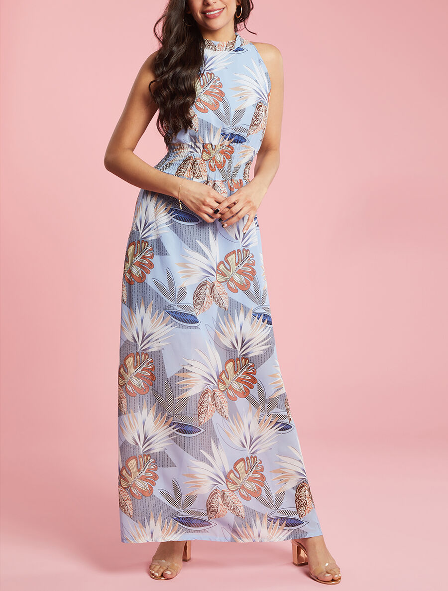 Robe longue ajourée à imprimés - bleu ciel - 3