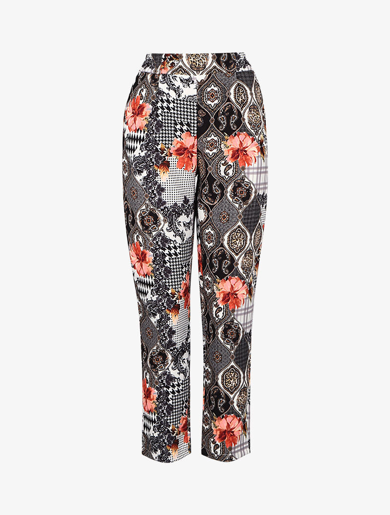 Pantalon carotte à imprimés - Noir - 1