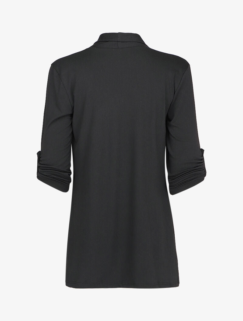 Gilet ouvert à encolure droite et manches 3/4 rabattables - Noir - 2
