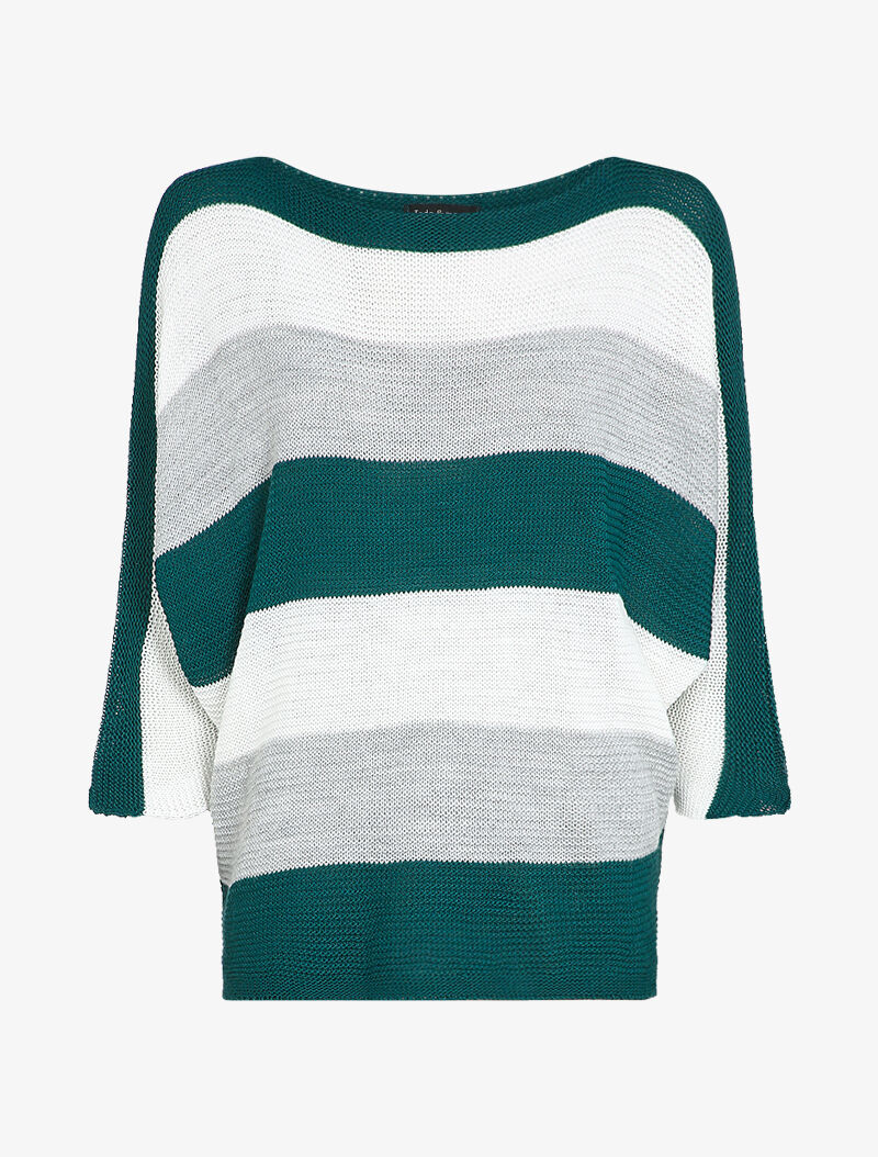 Pull loose à imprimé rayé et manches dolman - Bleu canard - 2