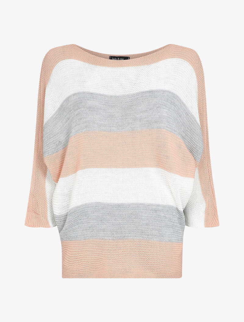 Pull loose à imprimé rayé et manches dolman - Rose - 1