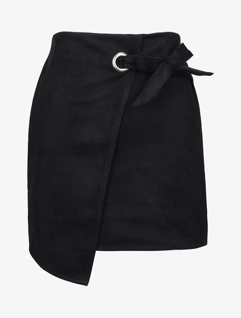 Jupe portefeuille en suédine à pan asymétrique - Noir - 1
