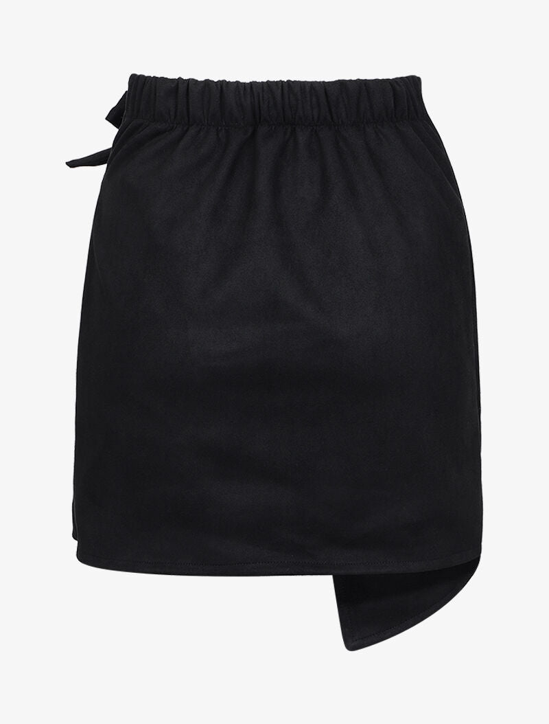 Jupe portefeuille en suédine à pan asymétrique - Noir - 2