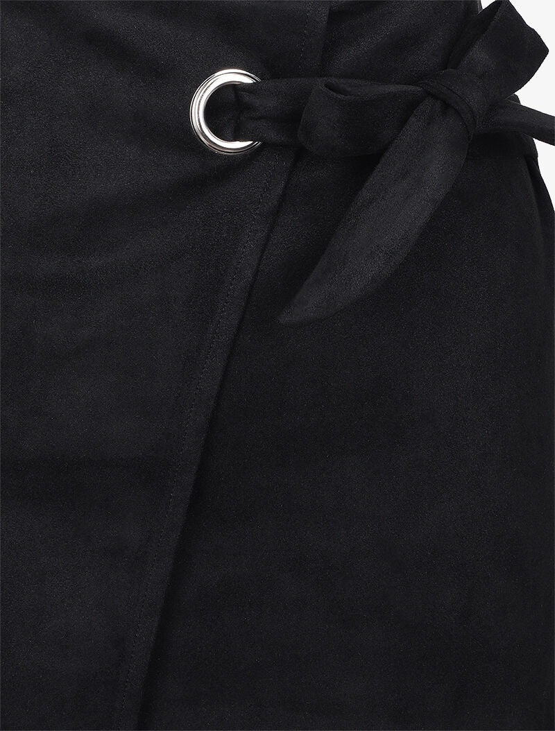 Jupe portefeuille en suédine à pan asymétrique - Noir - 3