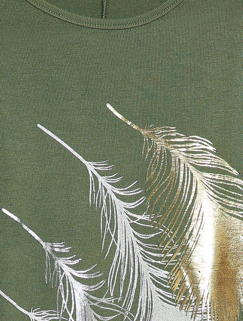 Top manches dolman à motifs plumes - Kaki - 3