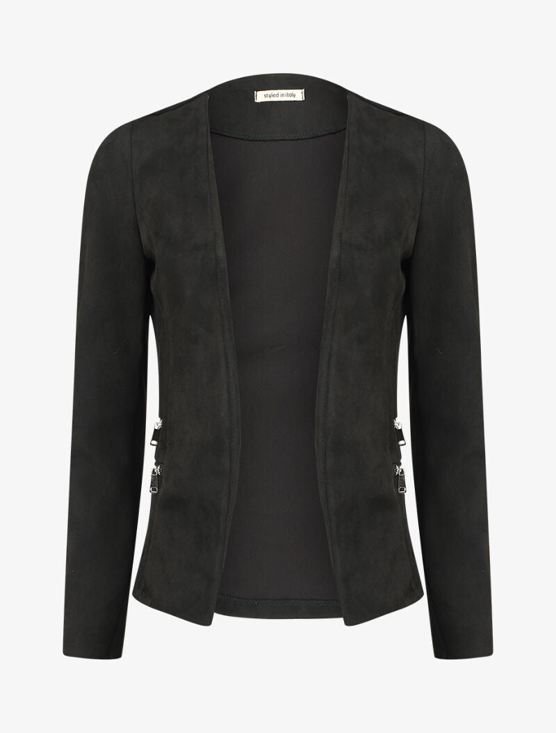 Veste ouverte en suédine à poches zippées en trompe l&