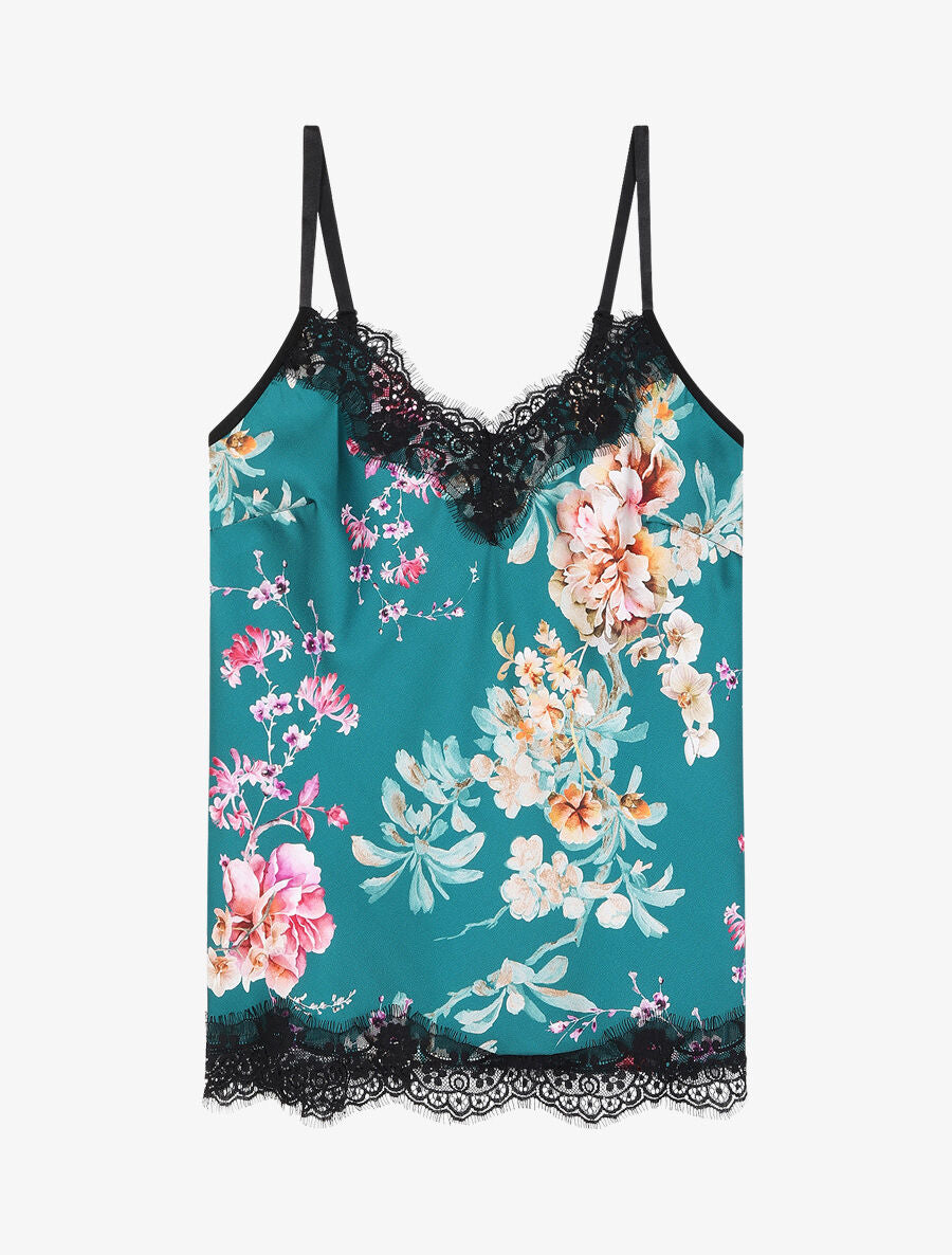 Débardeur fleuri à poitrine ajustée - Vert foncé - 3