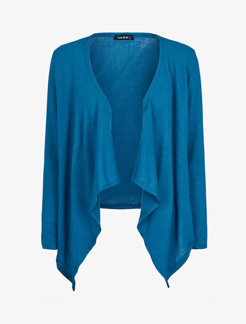 Gilet ouvert à col châle - Bleu charrette - 2