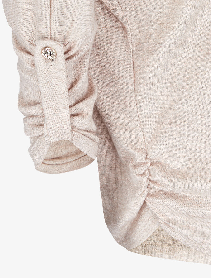 Pull à manches chauve-souris rabattables - Beige - 3